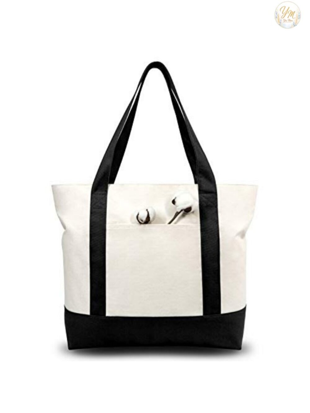 Large Canvas Tote Bag with Top Zipper & Pocket, Reusable Grocery Shopping Bag